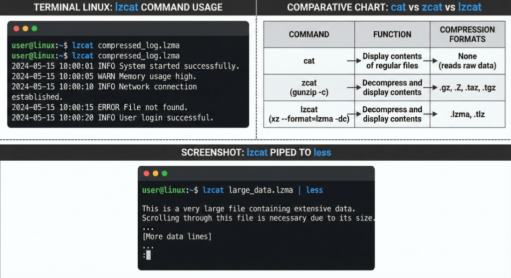 Uso de comandos lzcat no Linux