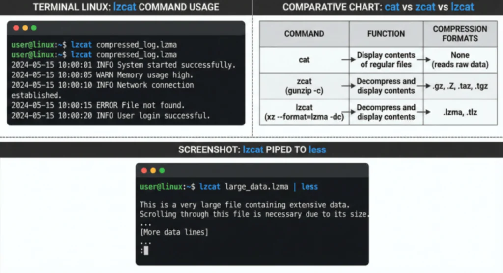 Uso de comandos lzcat no Linux
