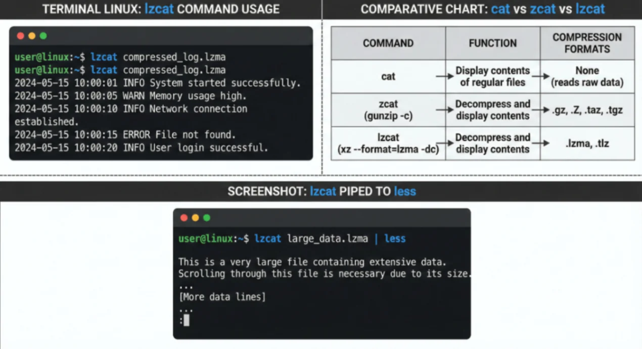 Uso de comandos lzcat no Linux